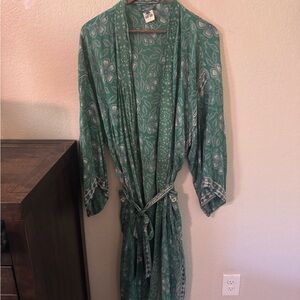 Green Floral Women's Kimono Type Robe